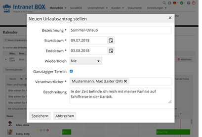 Dokumentenmanagement Module MItarbeiterkalender Urlaubsantraege