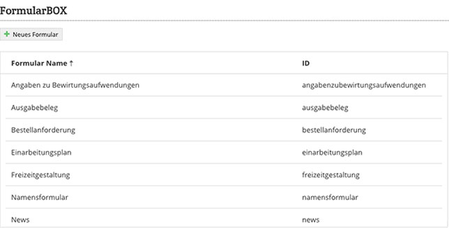 Formulare = FormularBOX Dokumentenmanagement Formulare Vorlagen Uebersicht