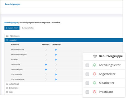 Dokumentenmanagement Software Modul Benutzergruppen und Rechte