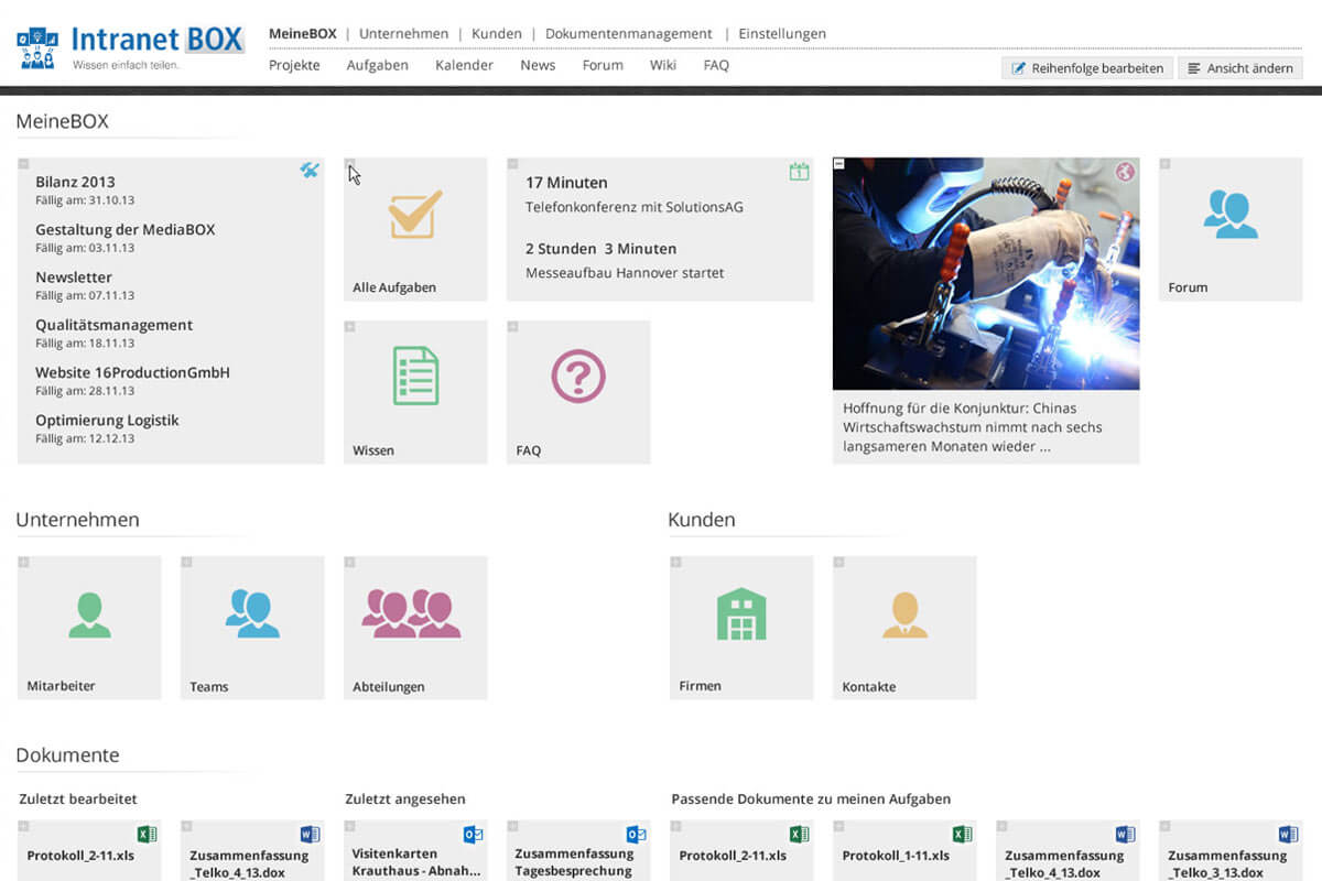 Dokumentenmanagement Software Erweiterungen DashboardBOX